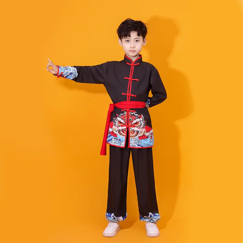 Children Wushu Clothing Dragon Print Uniforms Kung Fu Performance Costumes Adult Kid Chinese Traditional Martial Art Outfits