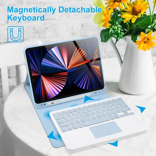 Imagen 2 del producto Funda con teclado para iPad Pro de 11 pulgadas, 4.a/3a /2a/1a generación (2022/2021/2020/2018), teclado Bluetooth desmontable con portalápices