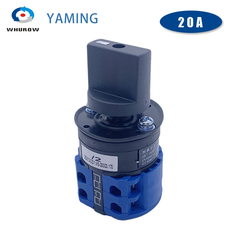 Screw Mounted 20A Cam Switch ON-OFF-ON 3 Position 8 Terminals 1-6 Layers Changeover Rotary Selector LW26-20 LW28 YMW26