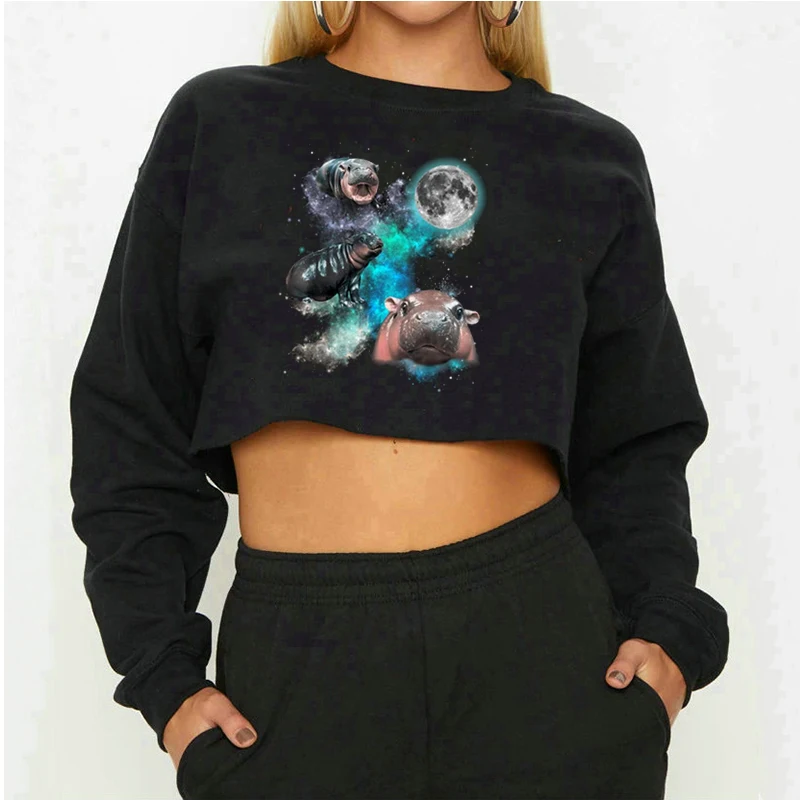 Moo Deng Christmas Cozy Oversized Cropped Sweatshirt, Moo-Deng and the Moon,One I Want for Christmas Moo Deng Sweatshirt, Unisex