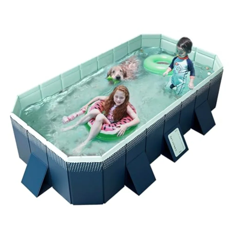 

Foldable Non-Inflatable Kids Outdoor Swimming Pool - Hard Plastic Shell, Kid Pool for Backyard Dog Pools (113" x 66" x 20")
