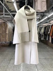 Nuova sciarpa di lana tinta unita Natrual cappotto caldo di lana moda donna scollo a v manica lunga bottone in corno giacca di lana allentata lungo inverno