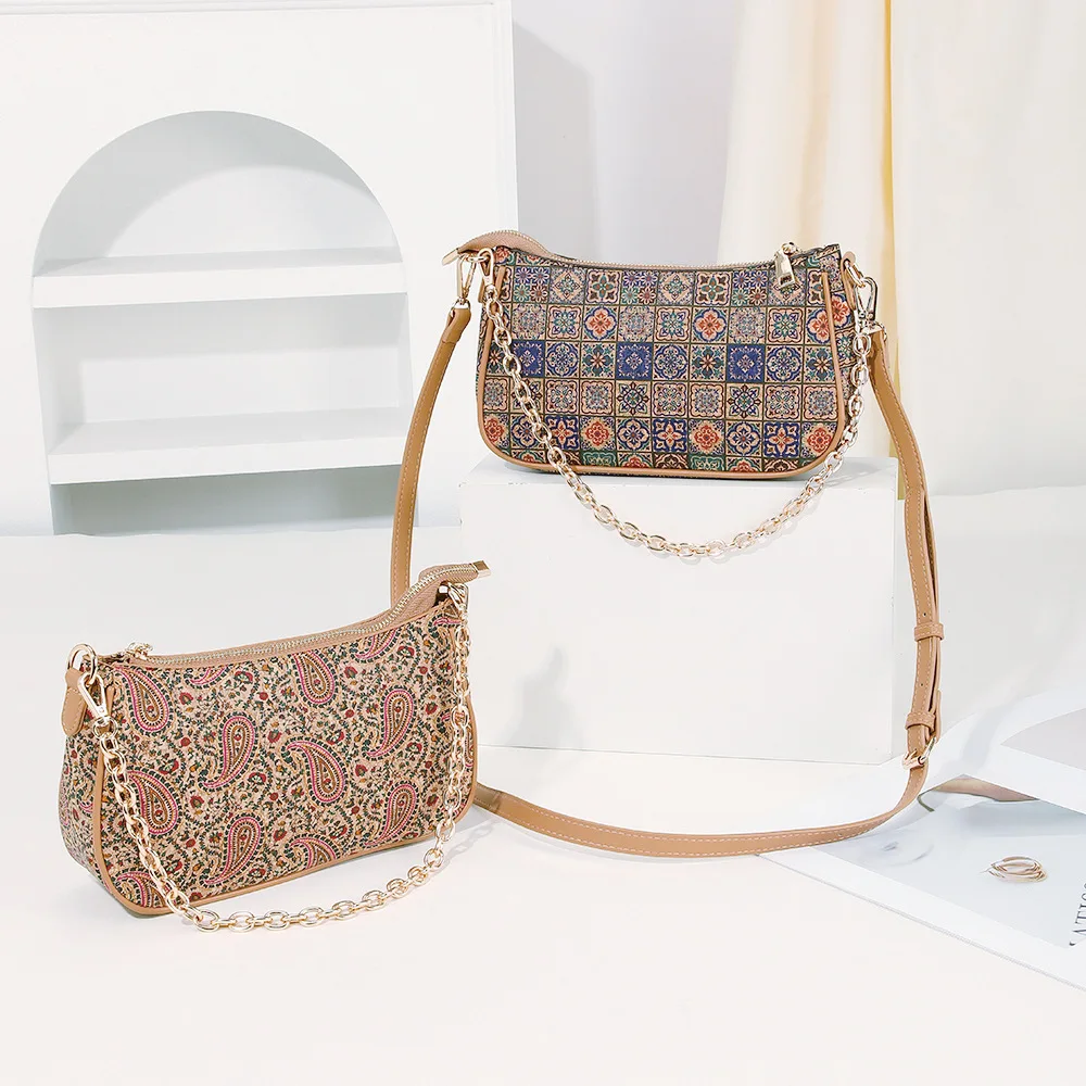 

Набор из 3 сумок-кроссбоди в ретро-стиле из пробковой кожи с принтом цветов кешью, вместительная сумка через плечо