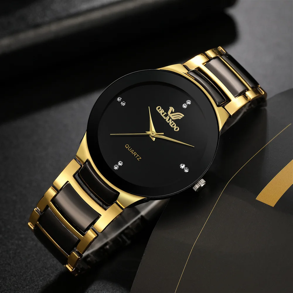 ORLANDO hommes montres de luxe nouveau arrivé Cool noir or Quartz acier montre-bracelet exquis Masculino Relogio horloge de mode