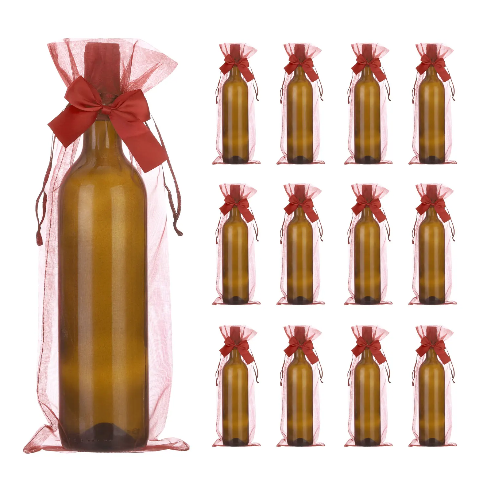 

30pcs Organza Wine Bags 14x37cm Wine Bottle Gift Bags Pouches Wine Wrapping Bags for Bottle Wrap Christmas Wedding Party Decor