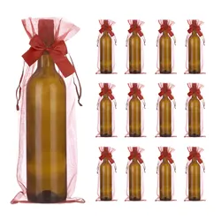 30pcs Organza Wine Bags 14x37cm Wine Bottle Gift Bags Pouches Wine Wrapping Bags for Bottle Wrap Christmas Wedding Party Decor