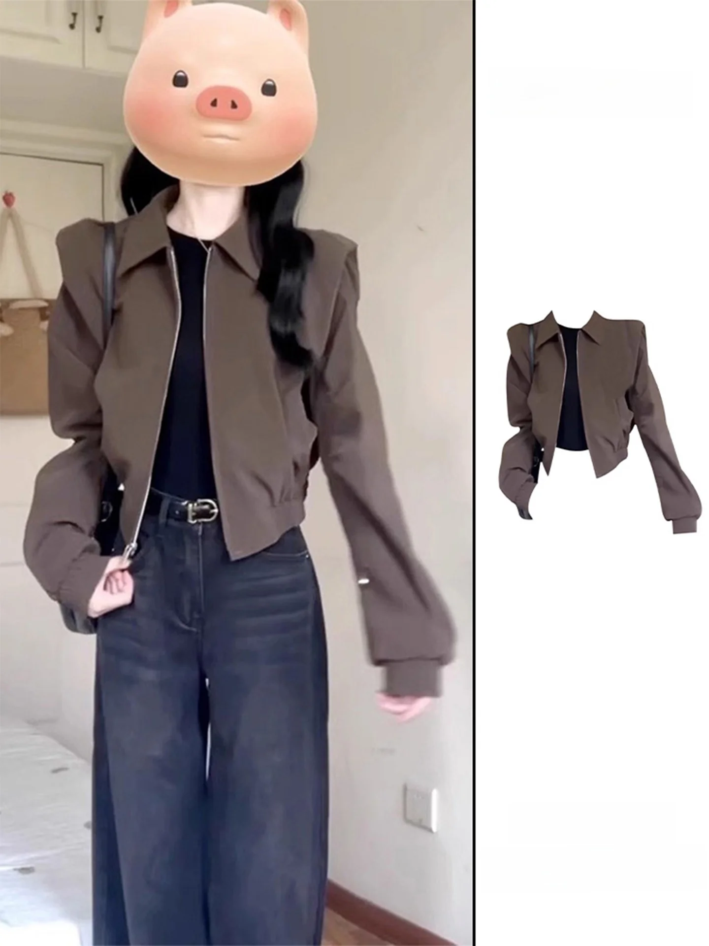 

Ранняя осень, коричневый или джет, женский весенне-осенний дизайн 2024, новинка 2024, дизайн, кактусный размер, верхняя застежка-молния