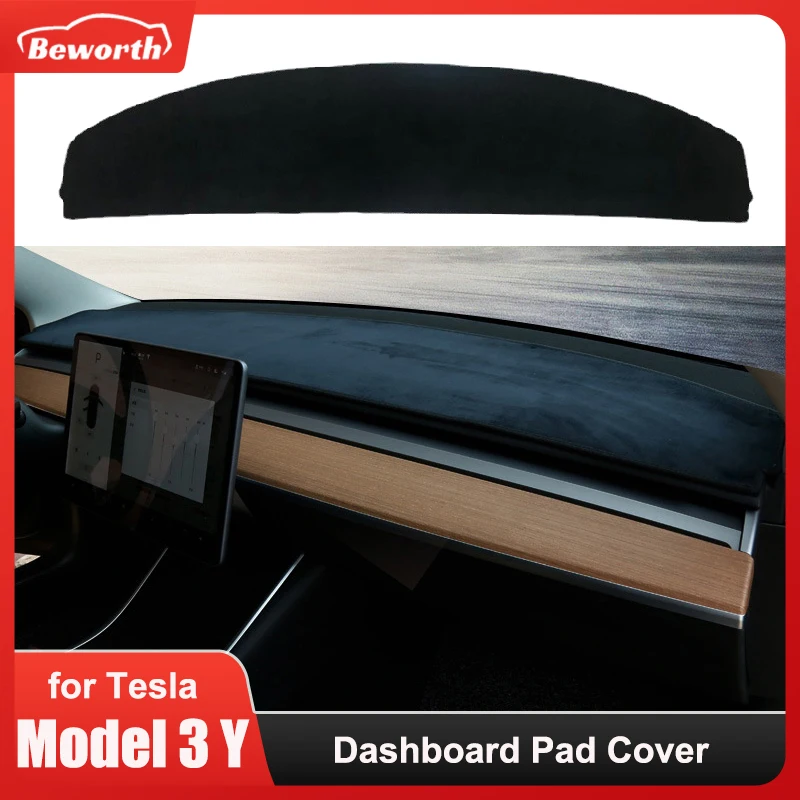 

Top Flannel Dashboard Cover Pad For Tesla Model 3 Y Sunshade Protector Anti-UV Dash Mat Sun-shading Non-slip Car Accessories