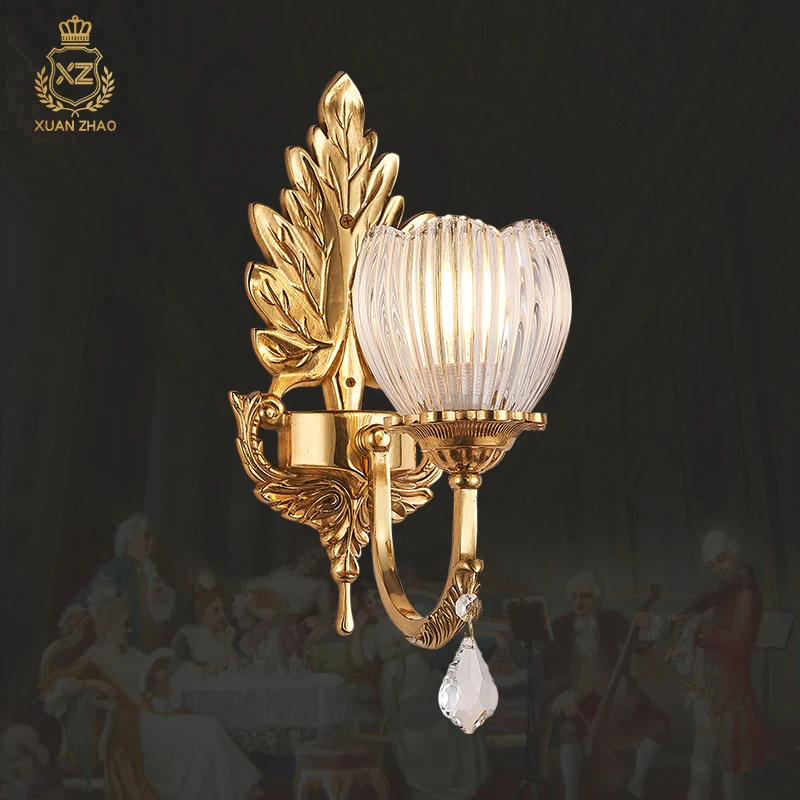 

French Brass Crystal Wall Lamp For Indoor Home Decoration Living Room Bedroom Wall Light