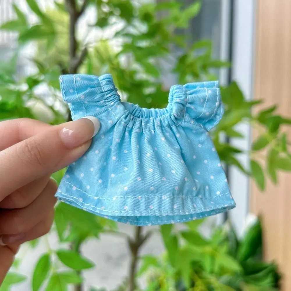 High Quality Fashion Doll Jeans Dresses Multistyles Casual Wears Cotton Doll Tops Dot Printed Dresses for 10cm Cotton Dolls