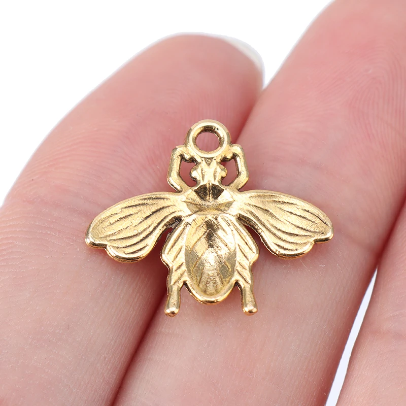 50pcs Antique Silver/Gold Bee Honeybee Charms Pendants Beads for Handmade Bracelet Jewelry Making Findings Accessories
