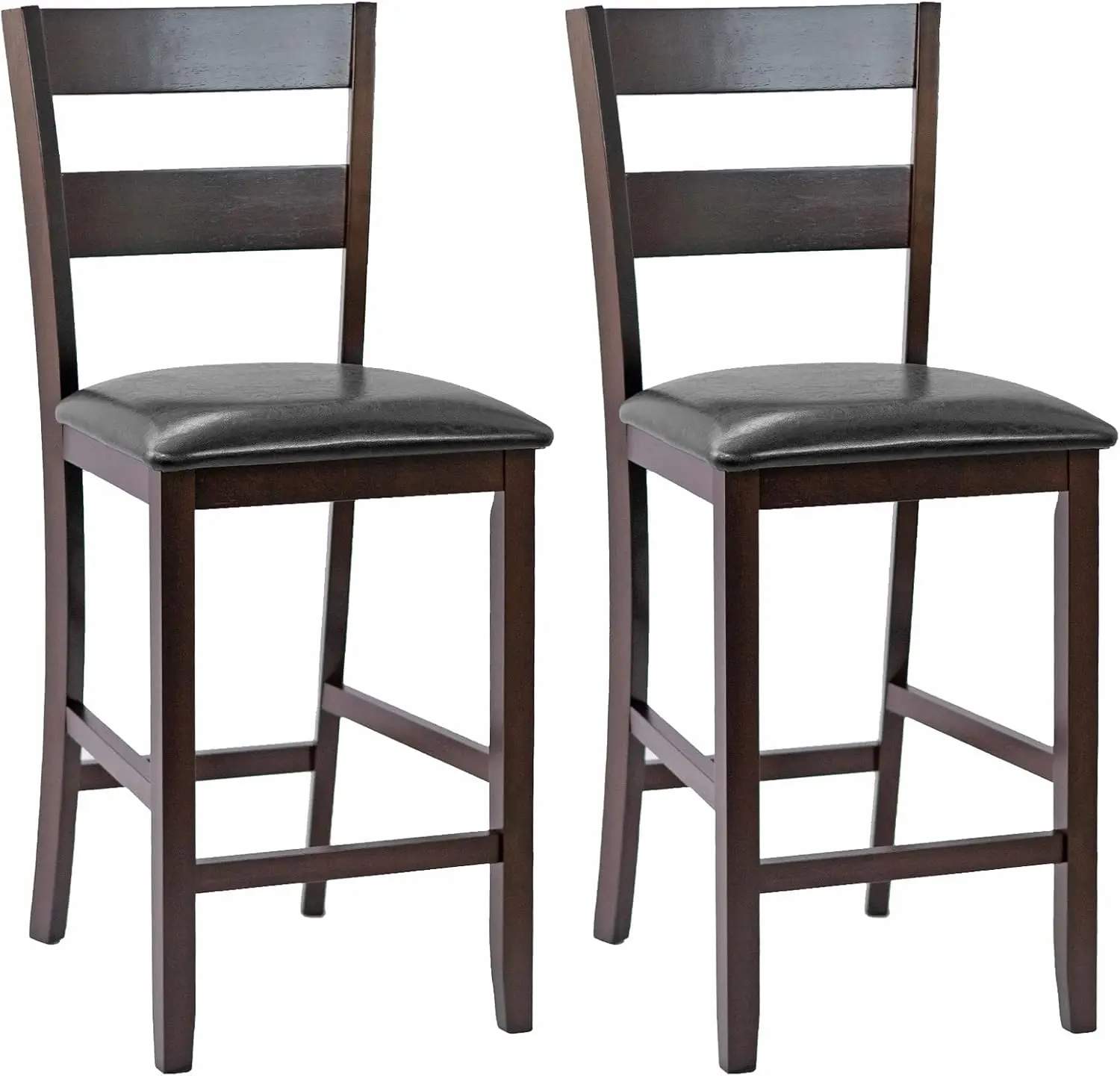 2-Pack Bar Stools, 25' Counter Height, PU Leather, Rubber Wood Legs, Soft Padded Seat for Kitchen, Dining Room, Cafe