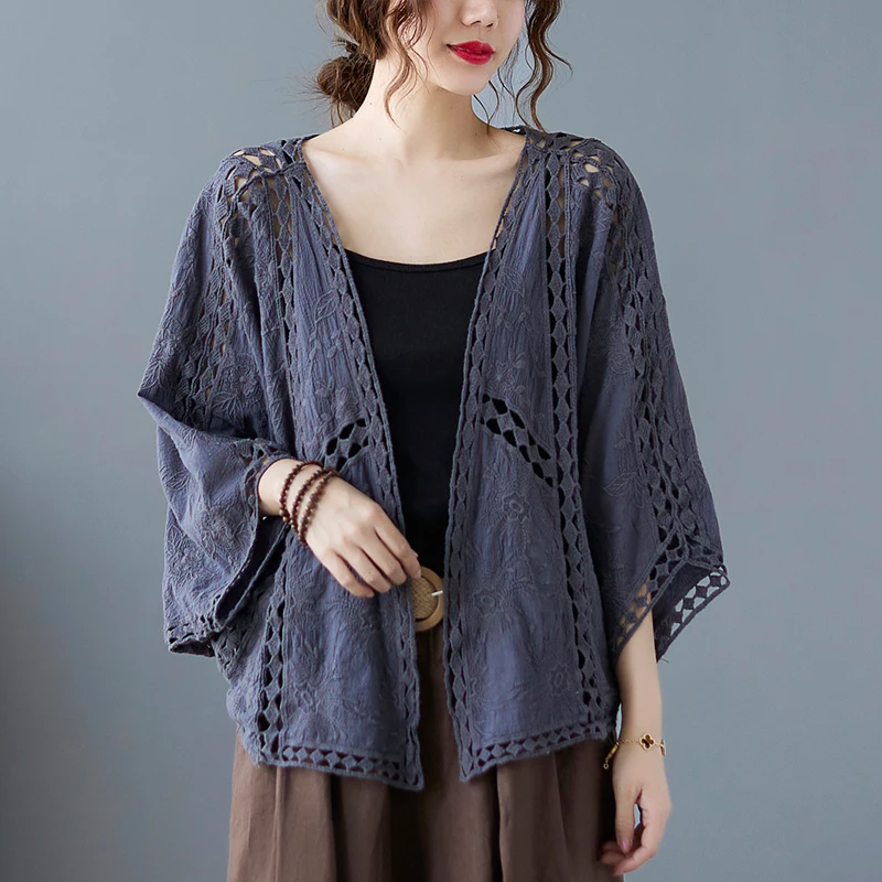 

Summer Vintage Large Size Hook Flower Open Cardigan Women's Air Conditioned Sun Protection Light Weight ort Outerwear Top