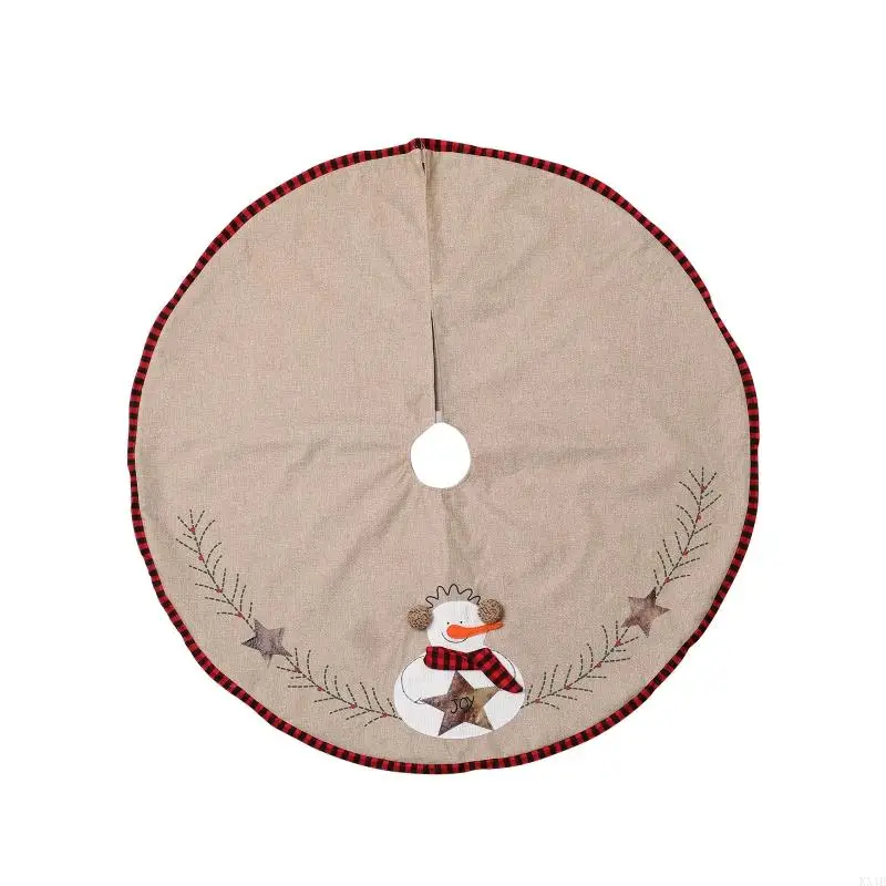 KX4B Christmas Decorations Apron Christmas Tree Skirt Embroidery Christmas Tree Skirt