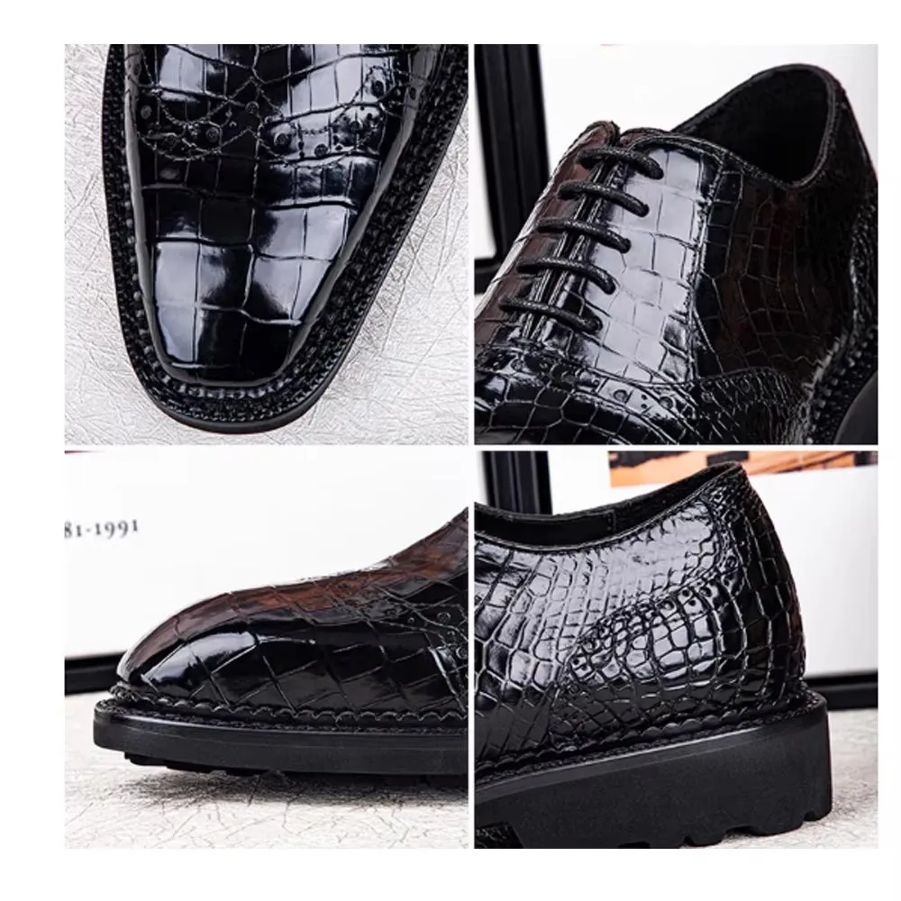 Yinshang Men  Business Dress Shoes Crocodile Shoes male Carving Men Shoes Handmade  Shoes