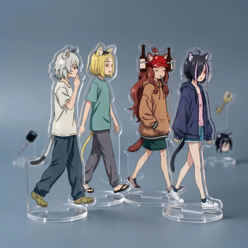 Anime Yani Neko 15CM Acrylic Keychain Stand Popular Cat Girls Casual Daily Character Desktop Decor Collectible Gift for Fans
