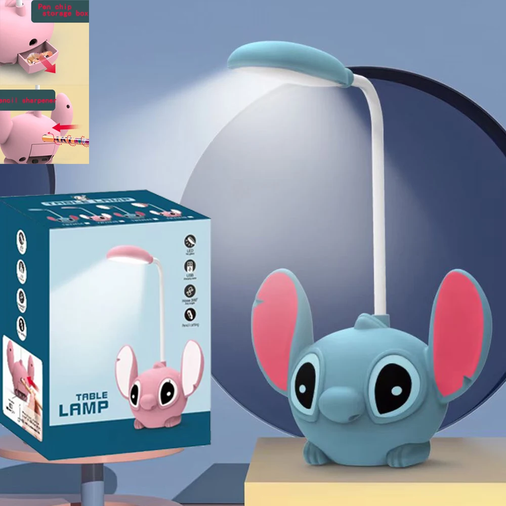 Lilo & Stitch Led Desk Lamp With Pencil Sharpener Foldable Light Cute Desk Lamp Usb Mini Fan Recharge Light Gift From Classmates