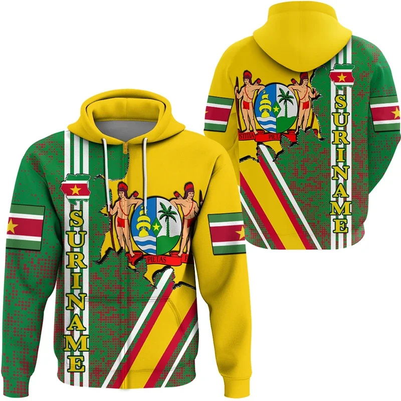 

Surinam Flag Map Graphic Sweatshirts Suriname National Emblem Zip Up Hoodie For Men Clothes Casual Male Hood Sport Boy Pullovers