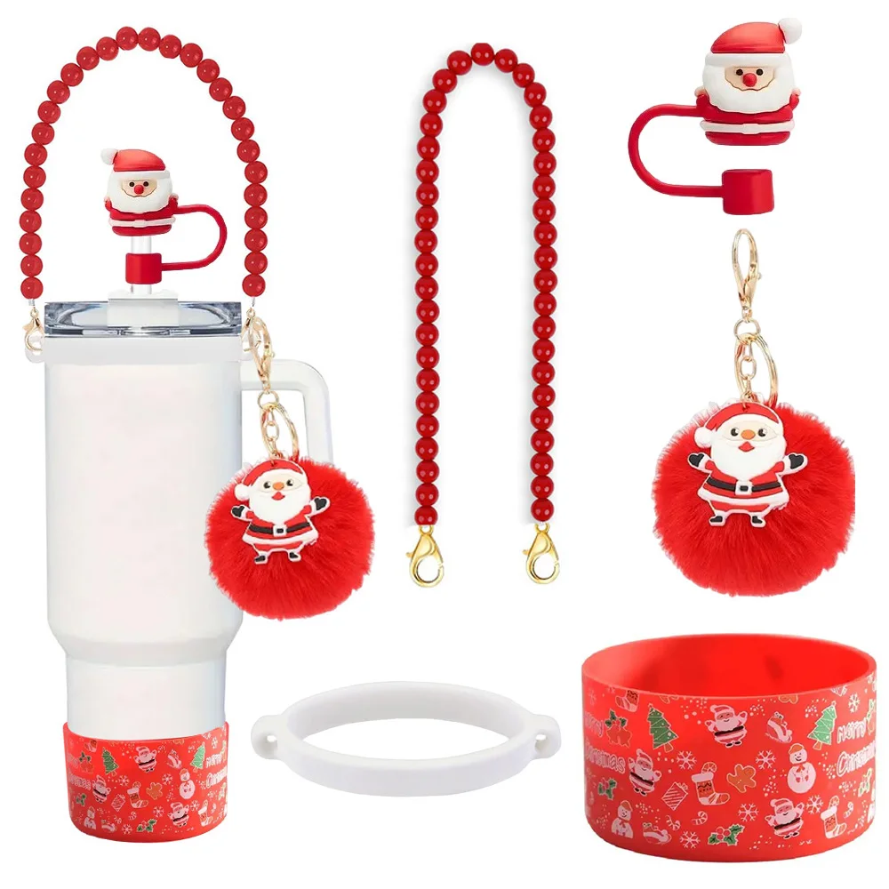 5 Stück Tumbler Cup-Zubehör für 40oz/30oz Tumbler Cups für Weihnachten, inklusive Kristall-Handschlaufe, Silikon-Stroh-Abdeckungs-Topper