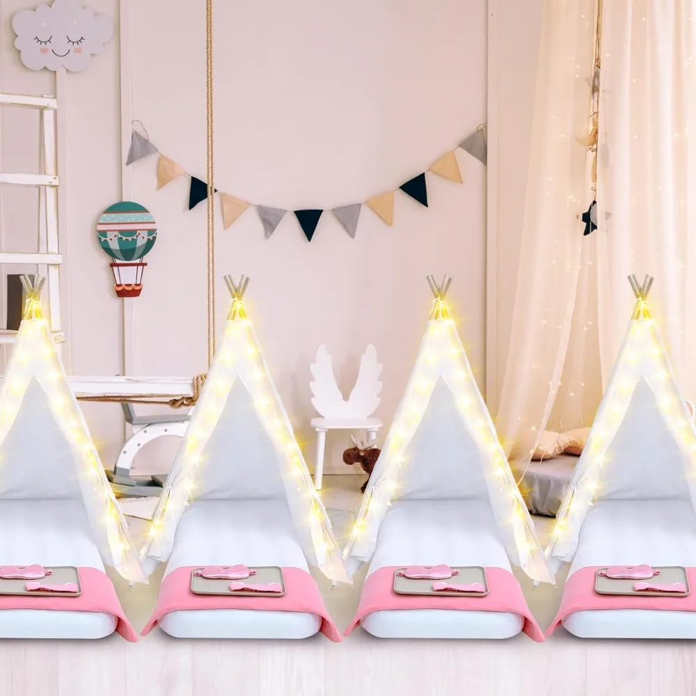 توصيل مجاني - عبوات من خيمة تيبي للأطفال لحفلات النوم مع مرتبة، سلسلة خفيفة، ملاءة هوائية، خيمة نوم للحفلات