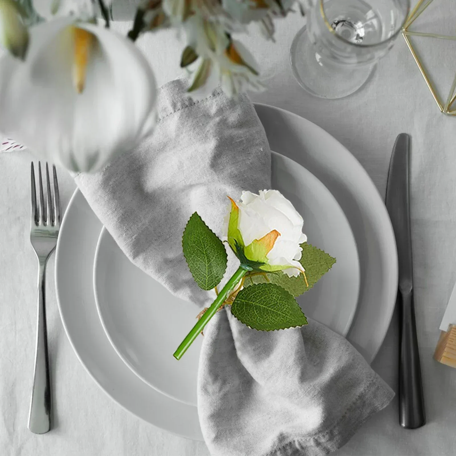 6Pcs Artificial Flower Rose Napkin Rings Table Decoration for Home Wedding Party Dinning Napkin Ring Holder