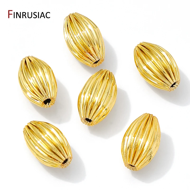 14/18K Gold Plated Brass Corrugated Twist Melon Beads,Oval Spacer Beads For Bracelet Necklace Making DIY Jewelry Accessories