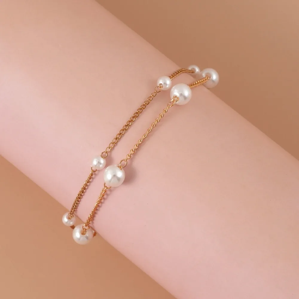 Exquisite Minimalist Two-layer Mixed Size Imitation Pearl Chain Bracelets for Women Romantic Couple Date Confession Gift Jewelry