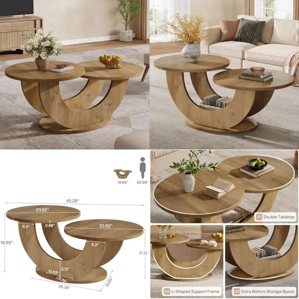 

46-дюймовый круглый современный журнальный столик для гостиной с необычной U-образной рамой и низким акцентом в центре