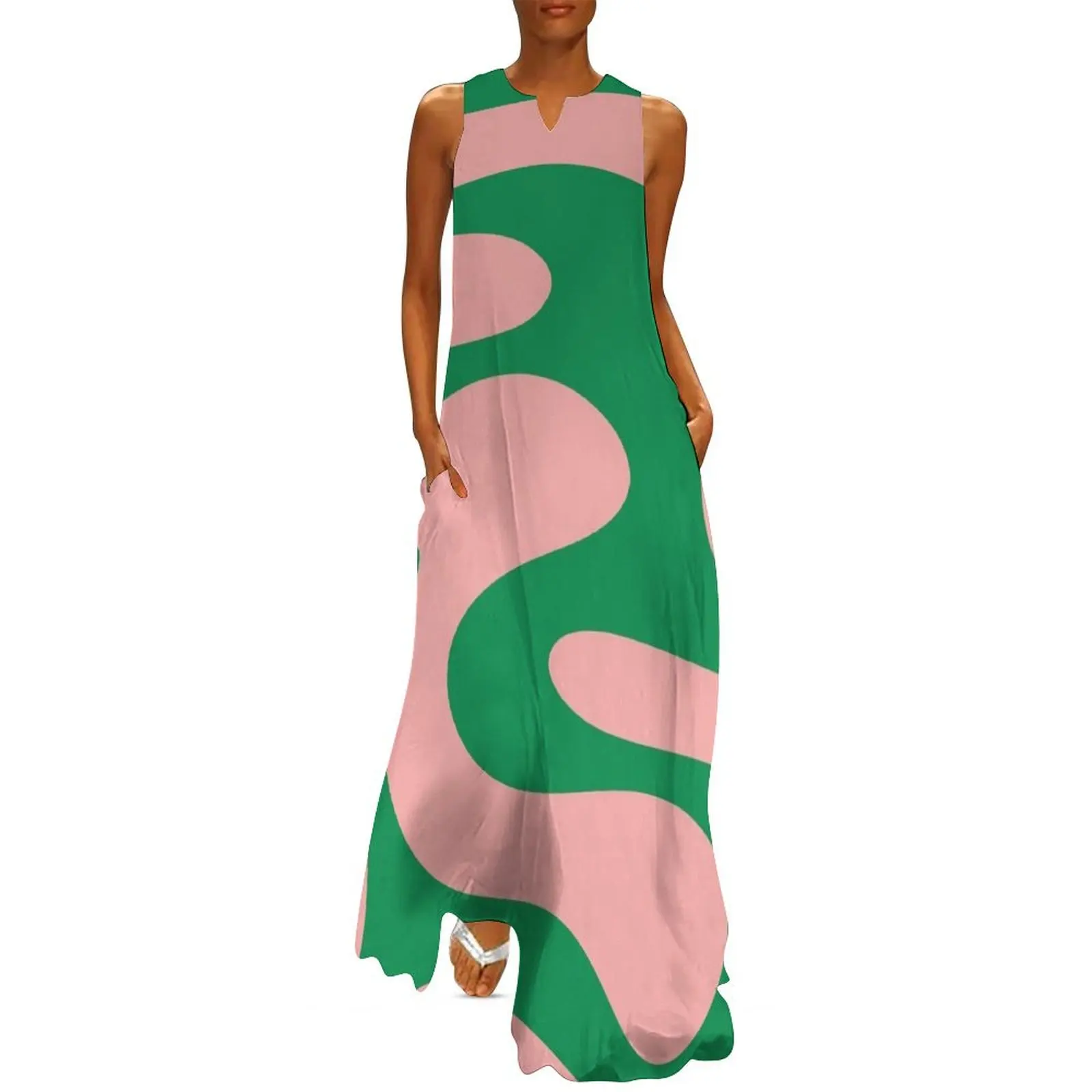 

Swirly Pink and Green Retro Modern Abstract Long Dress sexy dress for women women's luxury party dress