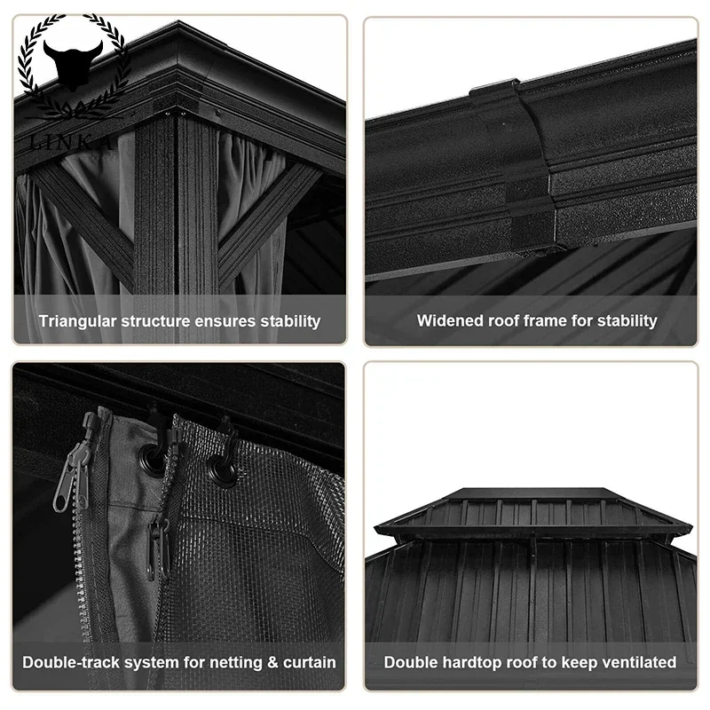 Aluminum Frame Metal Gazebo With Netting And Curtai