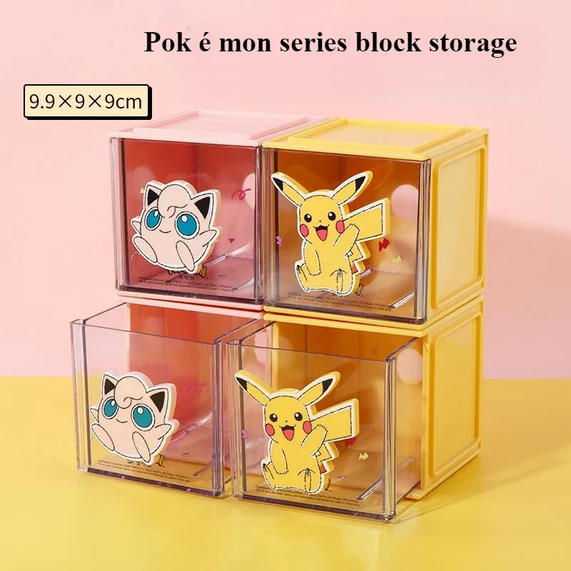 

Pokemon Pikachu Jigglypuff Transparent PvcCartoon Printing Block DIYAssemble Kawaii Desktop Organization Storage Box Jewelry Box