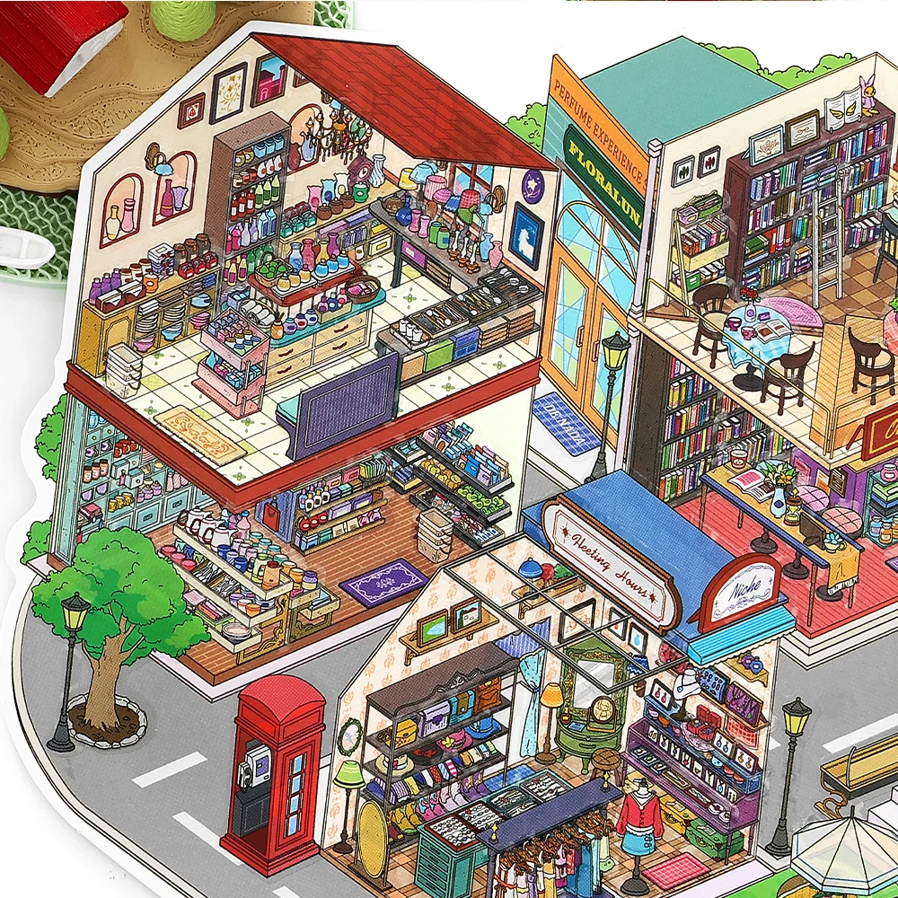 Cartoon Miniature Scene 3D Landscaping Stickers DIY Cabin Scene Stacking and Pasting Hand Account Cute Gift