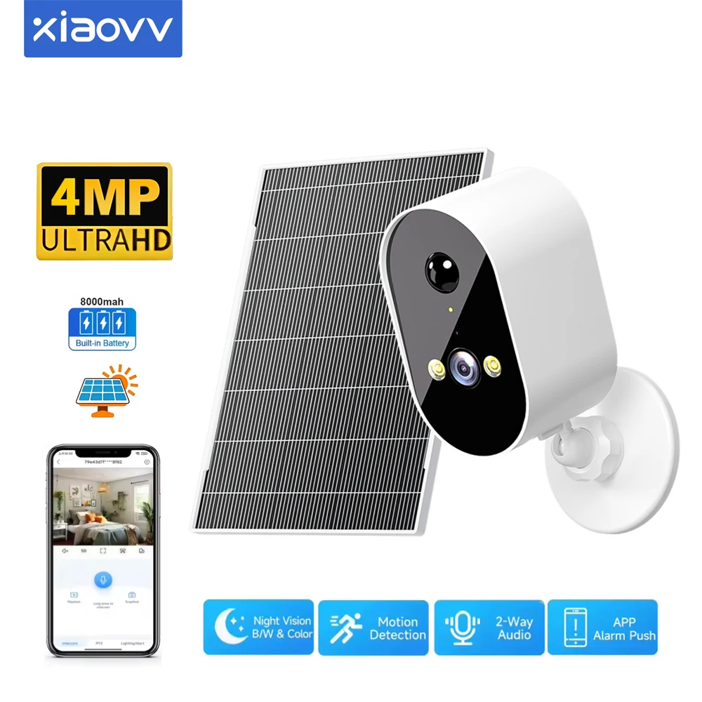 Cámara de Seguridad Solar Inalámbrica para Exteriores, 4MP, con Batería, Energía Solar, Alarma Automática y Monitoreo