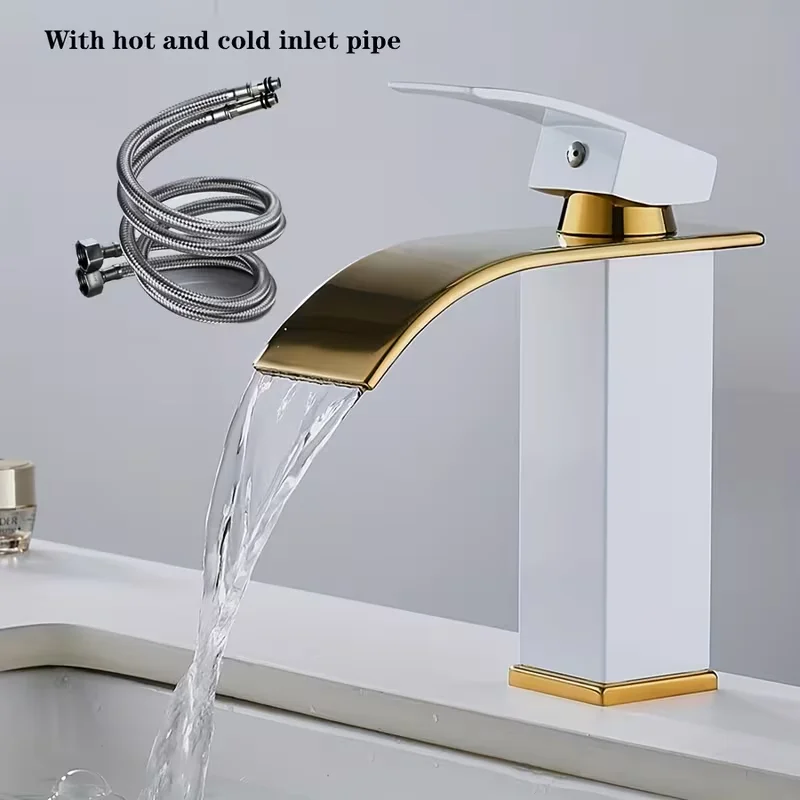 Black Golden & White Golden Waterfall Hot and Cold Faucet, Bathroom Washbasin Faucet, Dual Control Deck-Mounted Faucet