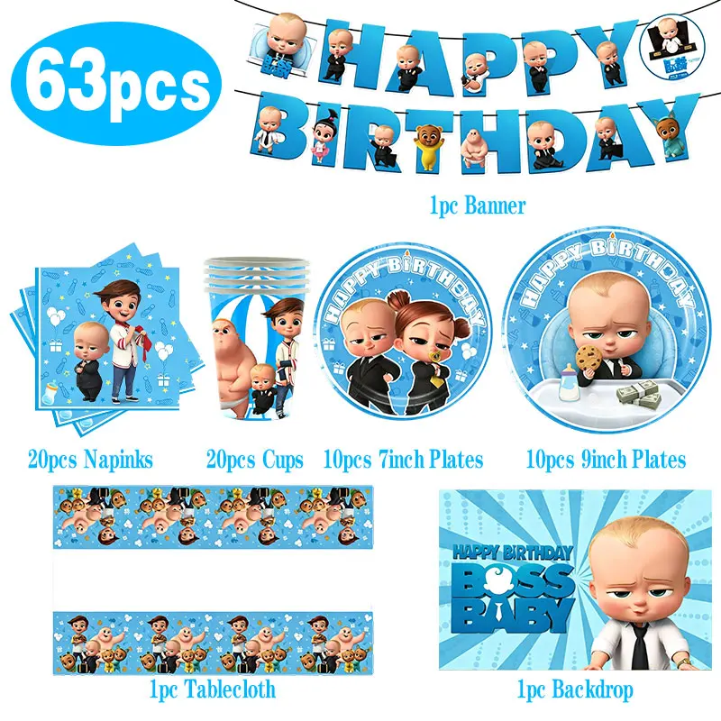 Blaues Little Executive Baby B-BOSSED Duschparty-Dekorationsset mit Einwegteller, Bechern, Servietten, Banner und Ballons für Geburtstagsfeiern – Detail 8