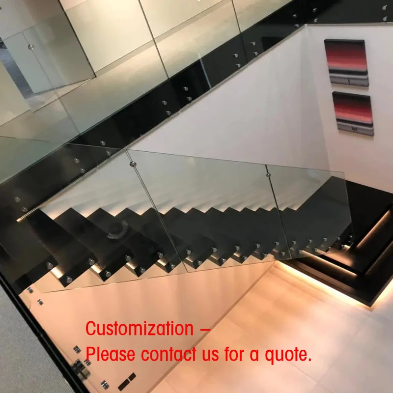 custom.Black Design Solid Wood Floating Stairs with Led Light