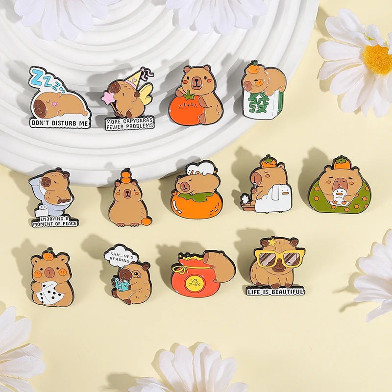 2-11Pcs/Set Cute Cartoon Capybara Collect Brooch Enamel Pins Capybara Education Brooch Backpack Lapel Badge Jewelry Friends Gift