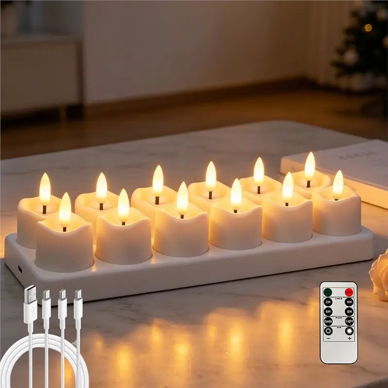 T21C 8/12PCS Electronic Candle Lamp Rechargeable Flameless Candles Electronic Candle Lamp For Weddings Parties Gatherings