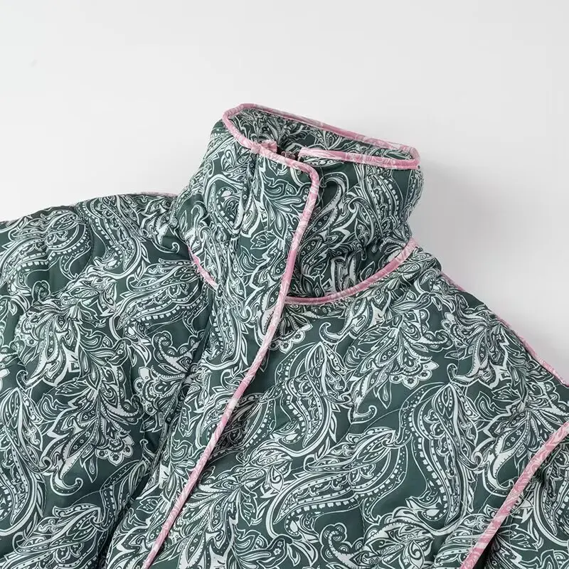 Parka con cintura para mujer, Chaqueta de algodón con estampado de almazuela a la moda, ropa de abrigo bidireccional extraíble clásica versátil, Otoño/Invierno