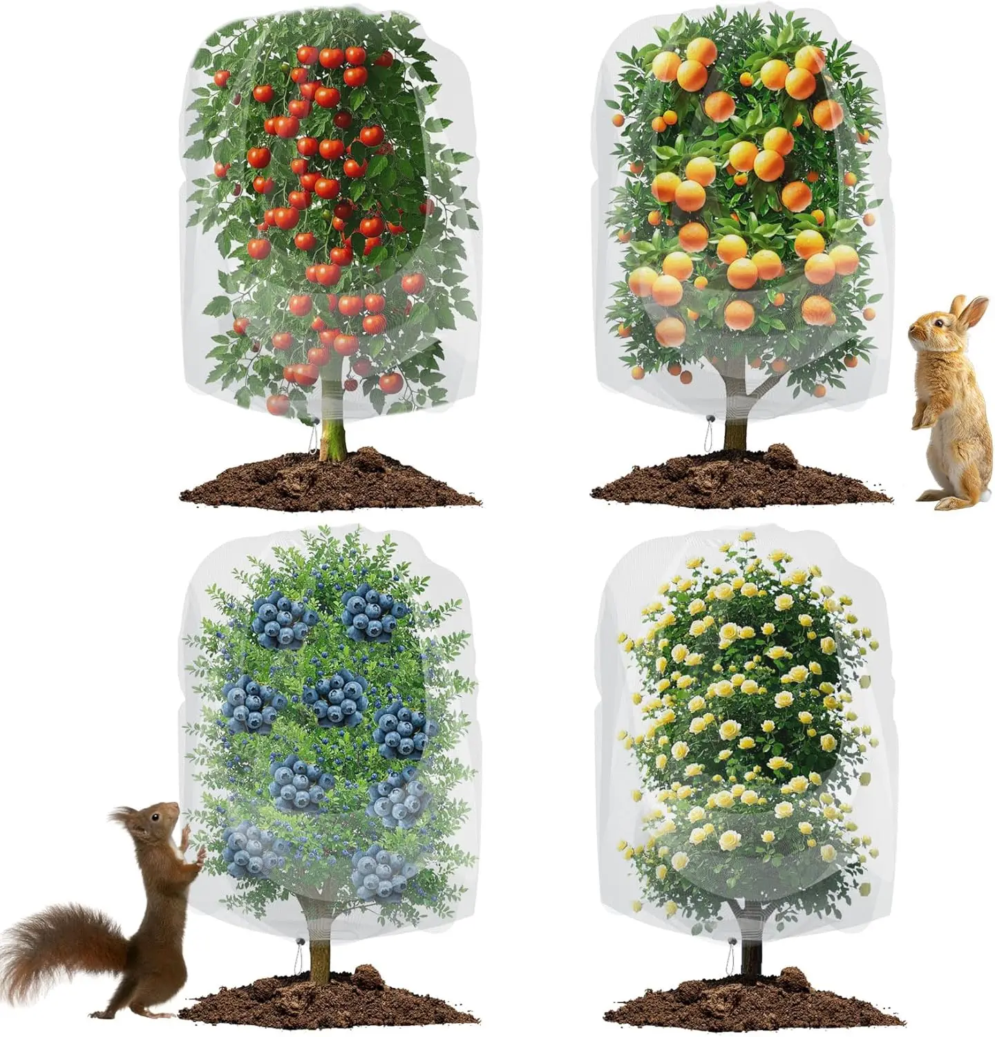 

4 Pack Garden Netting with Drawstring, 6ftx6.56ft Insect Protection Mesh for Fruit Trees, Vegetables, and Flowers