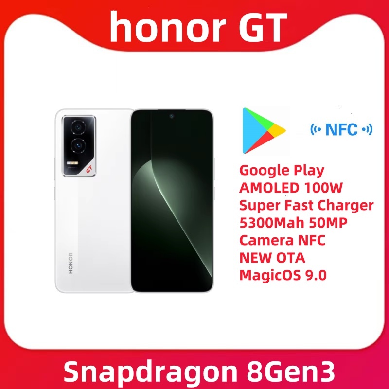 Original Honor GT 5G Snapdragon 8 Gen3 Google Play AMOLED 100W Super Fast Charger 5300Mah 50MP Camera NFC NEW OTA MagicOS 9.0