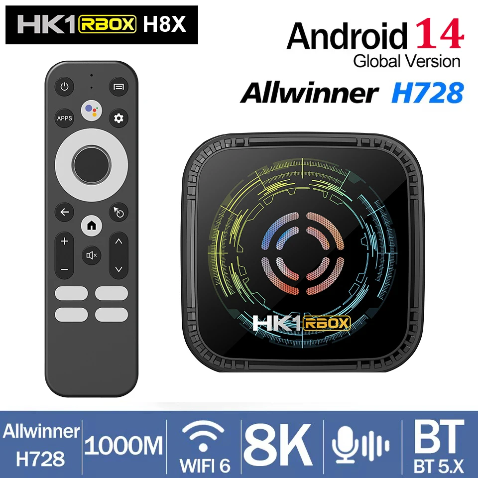 HK1 RBOX H8X Android 14 TV BOX 4G 32G 64G Allwinner H728  8K HD 1000M LAN Wifi6 With Cooling Fan Smart Media Player Tvbox