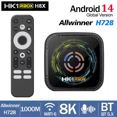 HK1 RBOX H8X Android 14 TV BOX 4G 32G 64G Allwinner H728 8K HD 1000M LAN Wifi6 With Cooling Fan Smart Media Player Tvbox