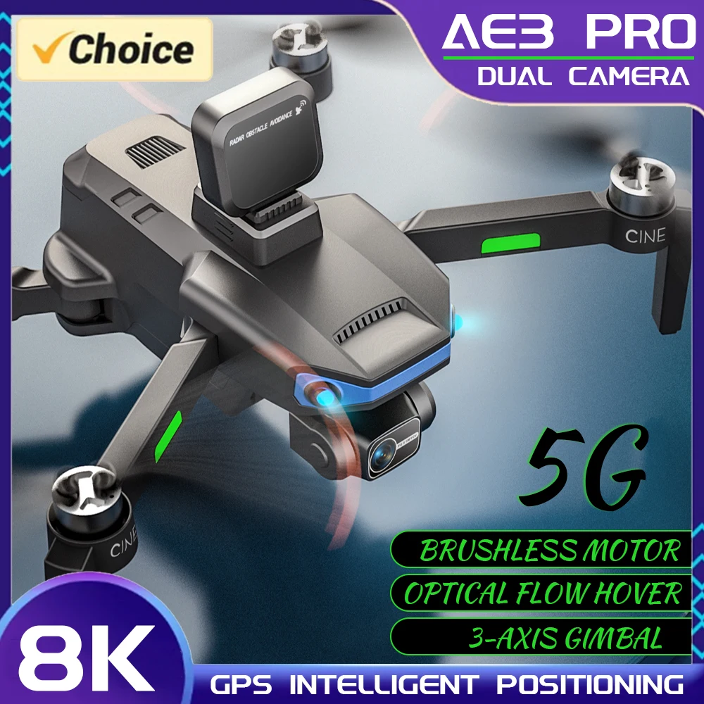 

AE3/AE8 PRO Max GPS Drone 8K Dual Camera 5G Wifi FPV 3-Axis Gimbal Professional Obstacle Avoidance Quadcopter RC Dron Toy