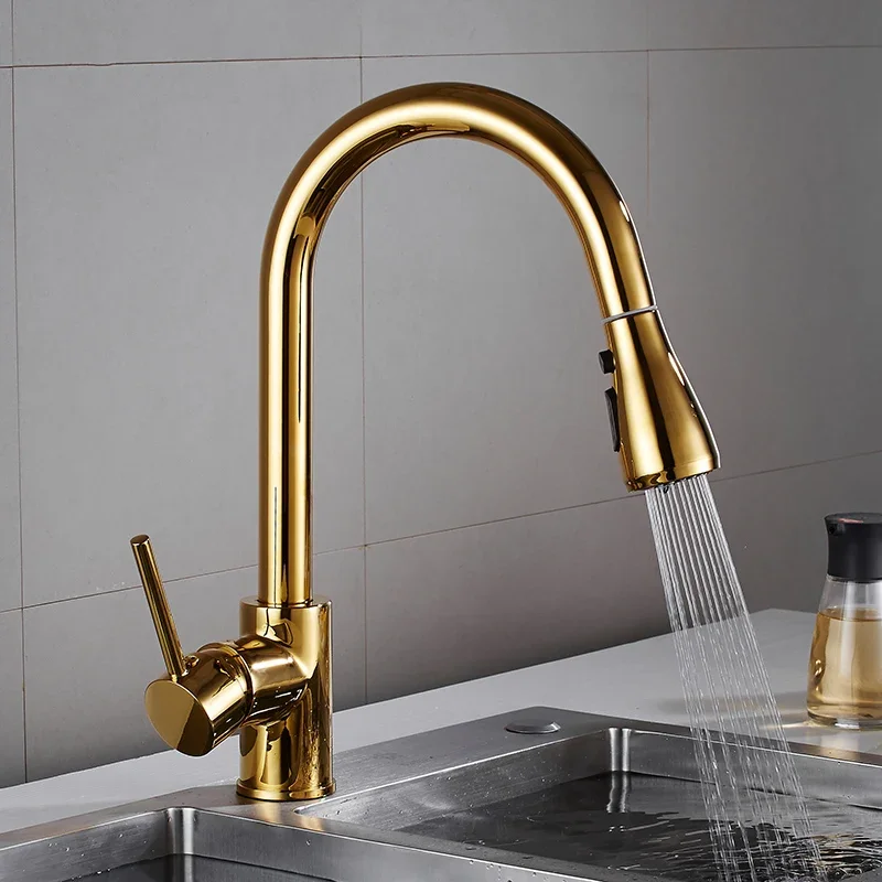 

Kitchen Faucet Mixer Pull Out Kitchen Tap Single Handle Single Hole 360 Rotate Copper White/ Nickel/Gold Swivel Sink Mixer Tap