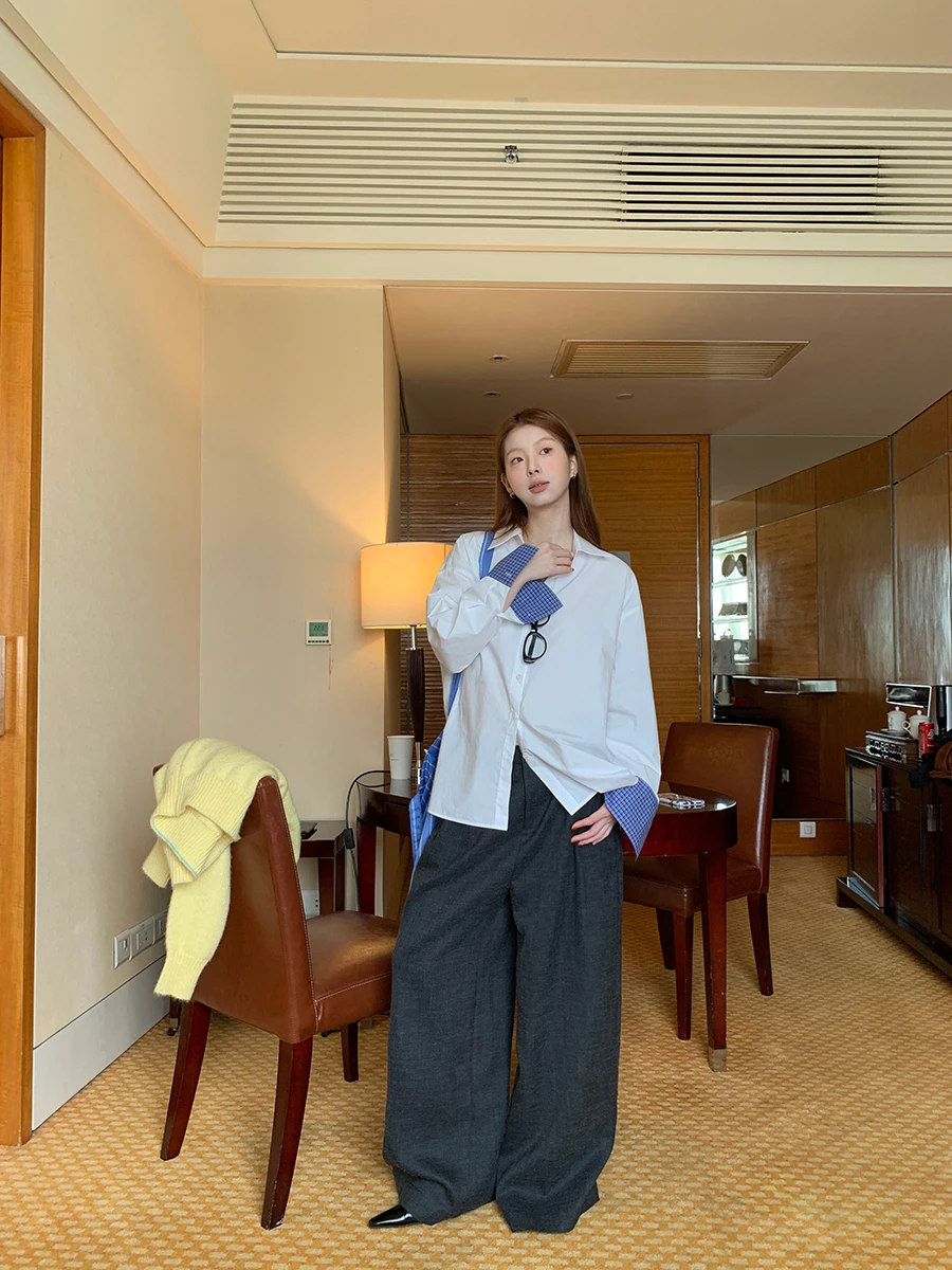 

Белый женский модный топ irt, новинка 2025 года, уникальный супер красивый хлопковый топ прямого кроя с длинным воротником све irt