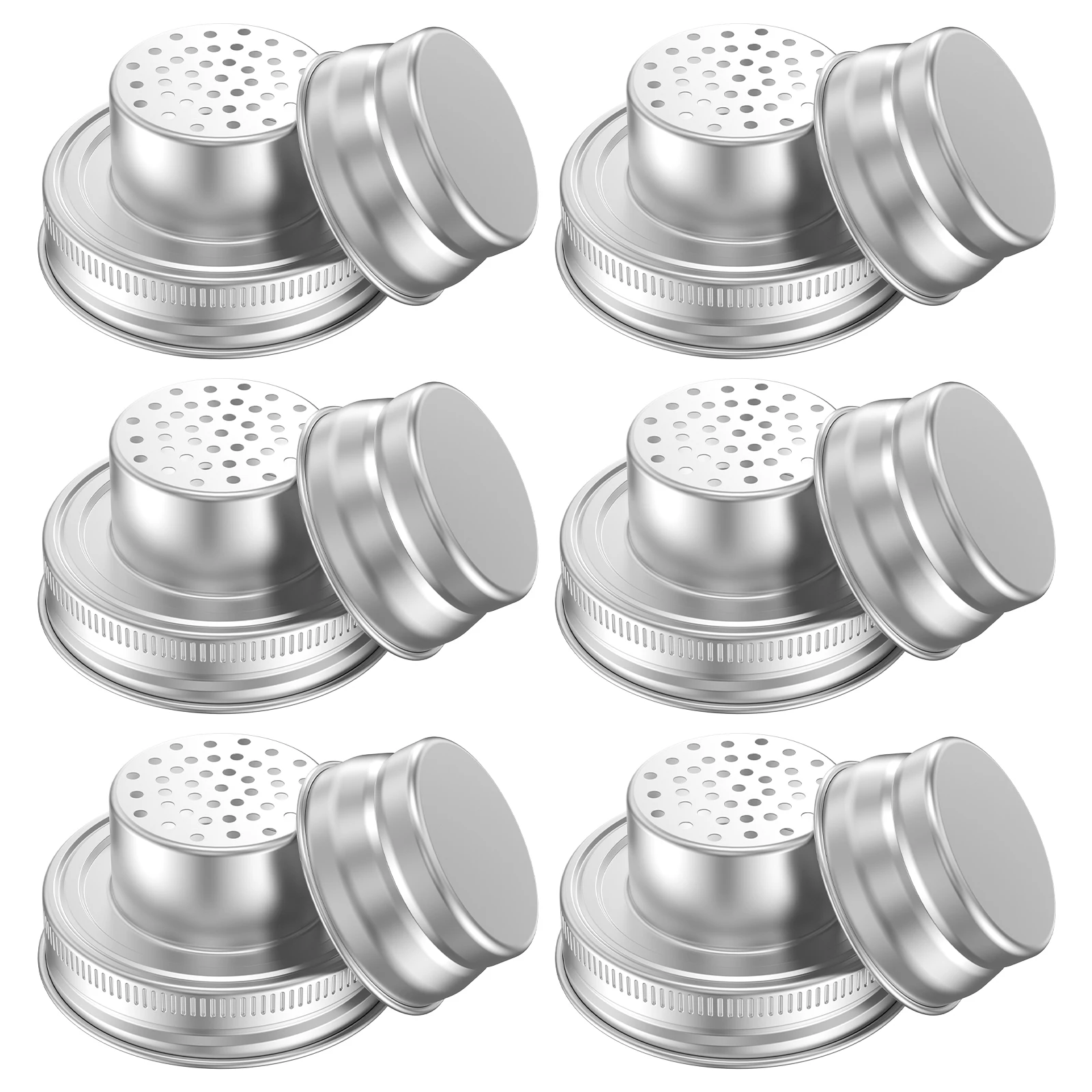

6Pcs 304 Stainless Steel Mason Jar Shaker Lid 70mm Airtight Silicone Seal Flour Sugar Salt Spice Sifter Cover Jar Shaker Lids