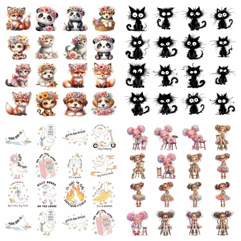 Conjunto de pato Husky de animales de dibujos animados, pegatinas de vinilo con estampado de hierro y transferencia de calor, pegatinas para camisetas, decoración de ropa de muñeca de juguete DIY