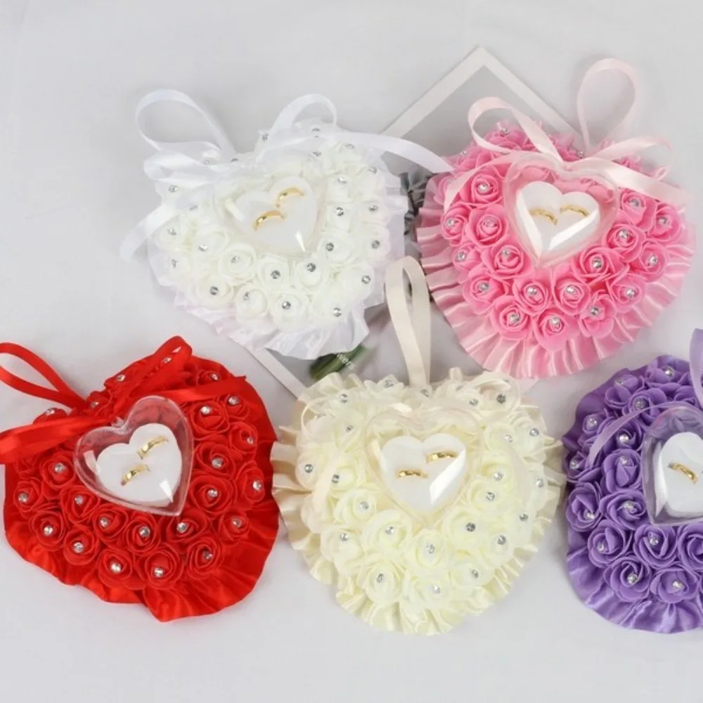 Rings Storage Box Romantic Wedding Ring Pillow Transparent Box European Heart Ring Pillow Elegant Ring Holder For Wedding