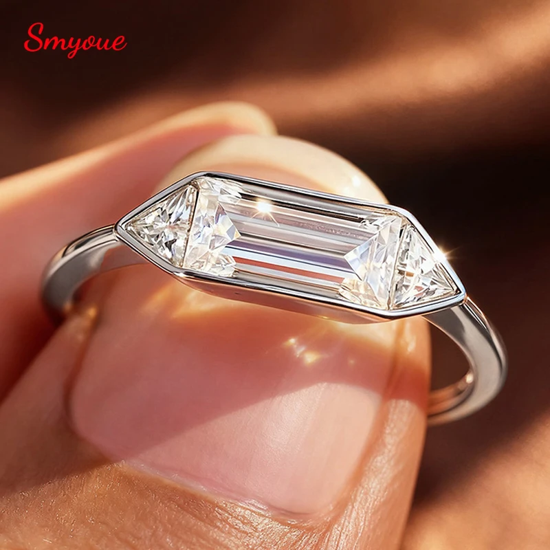 

Smyoue 18k Plated 1.2CTTW All Moissanite Rings for Wormen Men 3 Gems Girls Couple Rings Lab Diamond Solid Silver S925 Jewelry